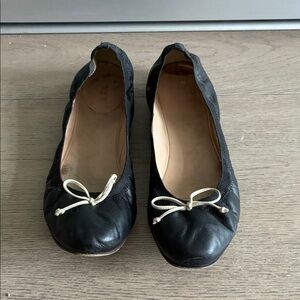 J. Crew Black Leather Flats with Cream Bow
